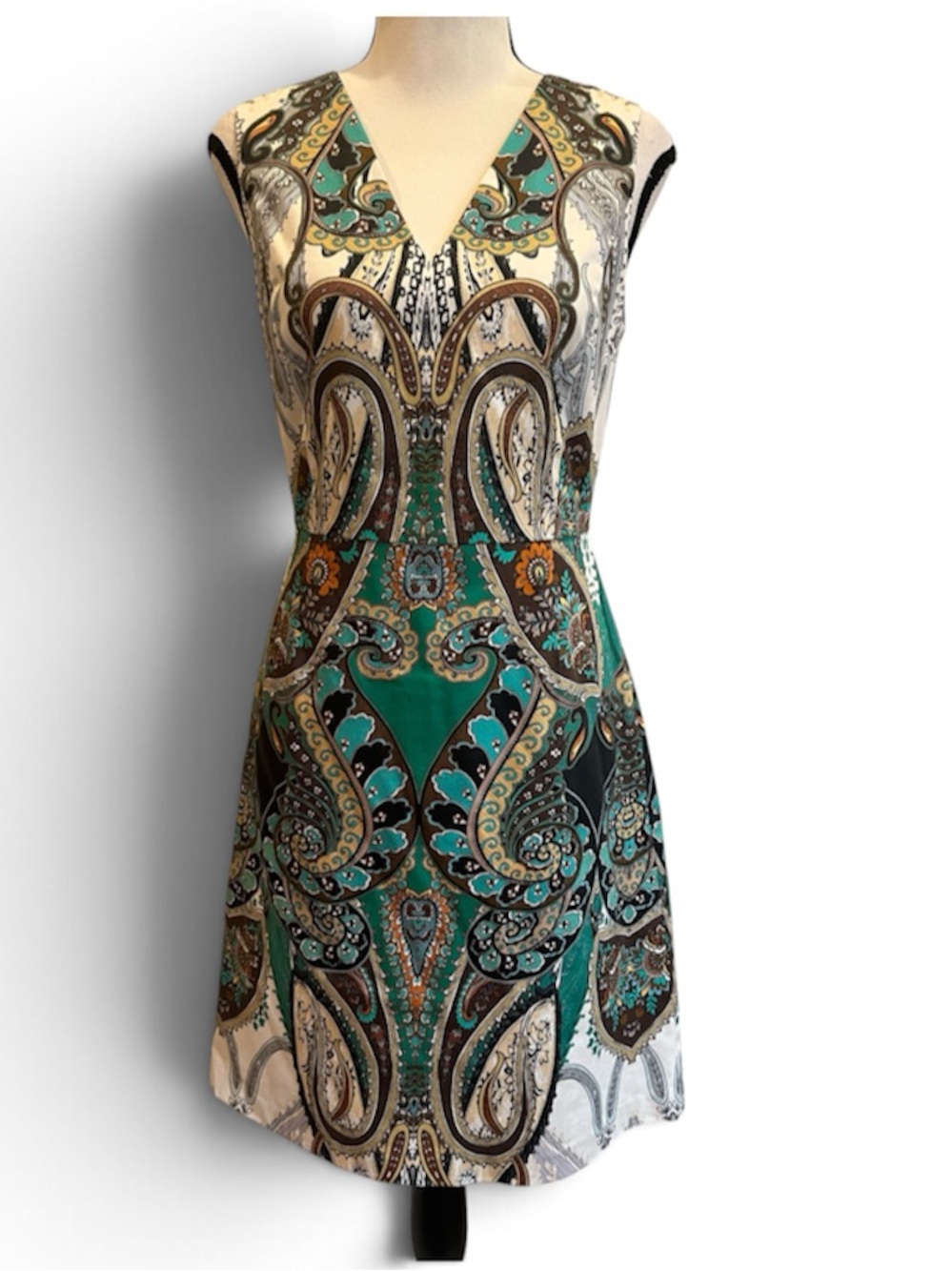 Kobi Halperin Dara Sleeveless V-Neck Sheath Shift Dress Size 4 Paisley Green